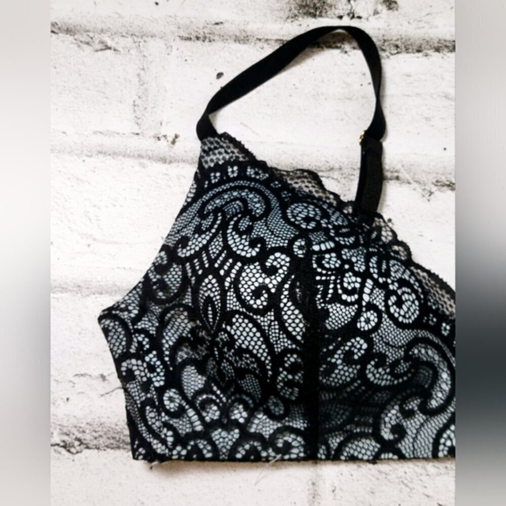 La Vie En Rose Lace Push Up Bra 38C Black Blue Padded Underwire - Picture 3 of 8